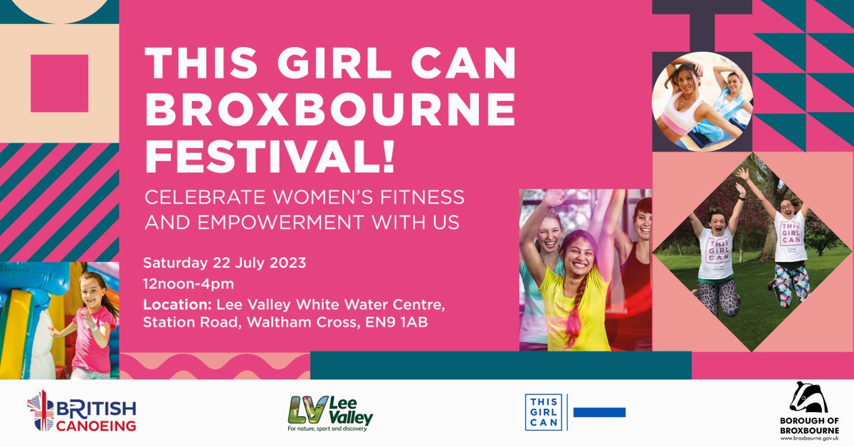 BroxbourneBC's tweet photo. Join us at This Girl Can Broxbourne Festival tomorrow! 🏃‍♀️🚣‍♀️

Embrace women's fitness with canoeing, kickboxing, paddle boarding, football, rugby, and more. 

Let's celebrate empowerment together! https://t.co/S9uAahRtWB