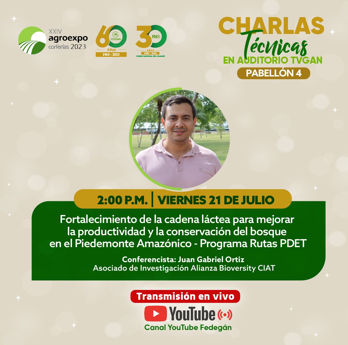Fedegan's tweet photo. 9⃣° día de charlas técnicas en #Agroexpo2023

HOY, en nuestro auditorio hablaremos sobre #GanaderíaSostenible en el mundo, encadenamiento lácteo, ganadería para las aves @AudubonAmericas y cerraremos con la presentación de lotes del gran remate de @UnagaORG. 

#Fedegán60Años https://t.co/uCeJd4C2Bv
