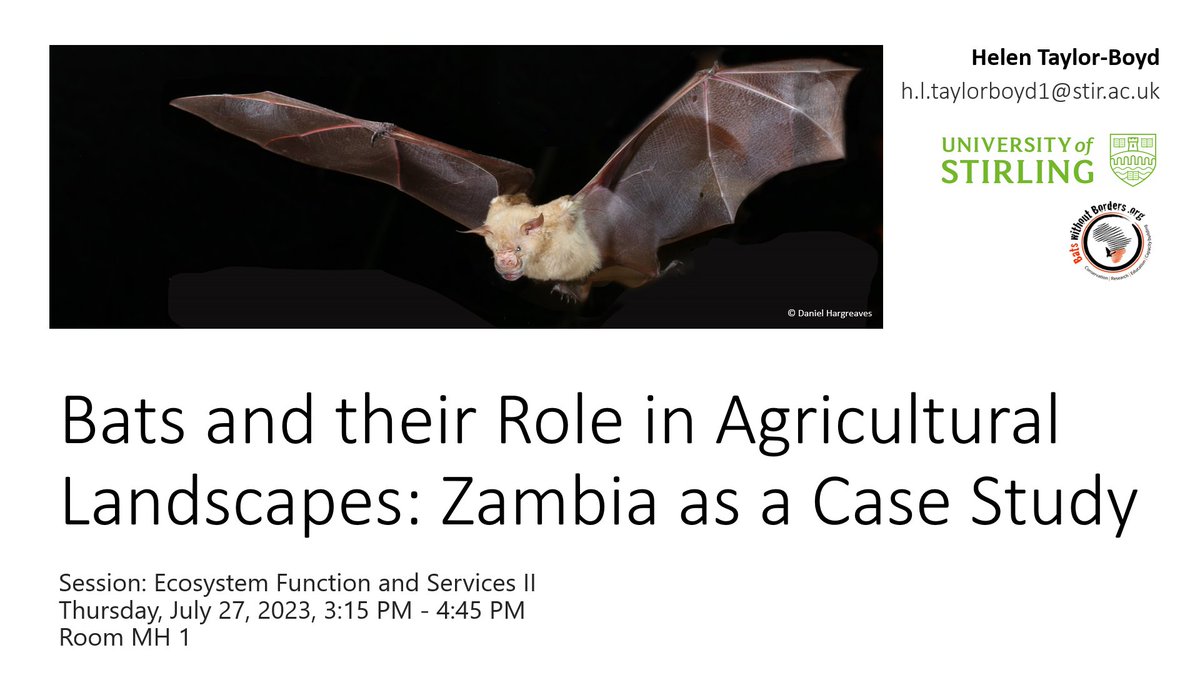 Thrilled to be presenting at #ICCB2023 in Rwanda this coming week! Excited to chat about all things #conservationbiology #ecosystemservices #bats #landscapeecology #animalmovement - I will also be at the #RuffordFoundation meetup on Monday!
@StirBES @bats_w_borders