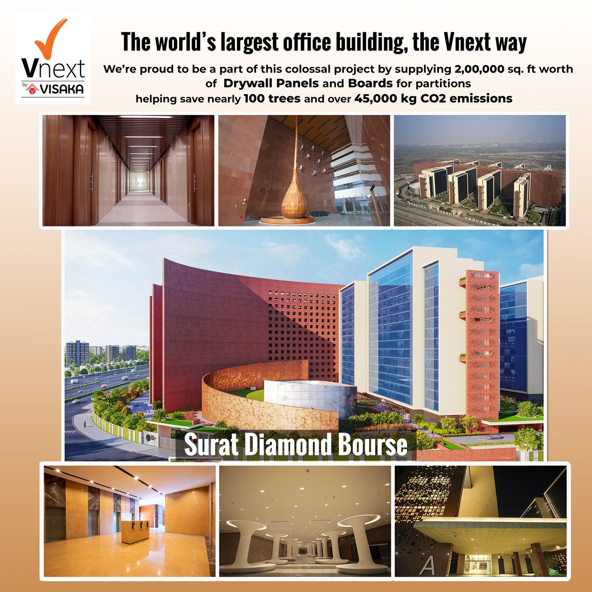 vkgaddam's tweet image. Proud to have contributed to the construction of #SuratDiamondBourse with our sustainable #Vnext boards and panels.

#thevnextway #vnextbyvisaka #largestofficebuilding
