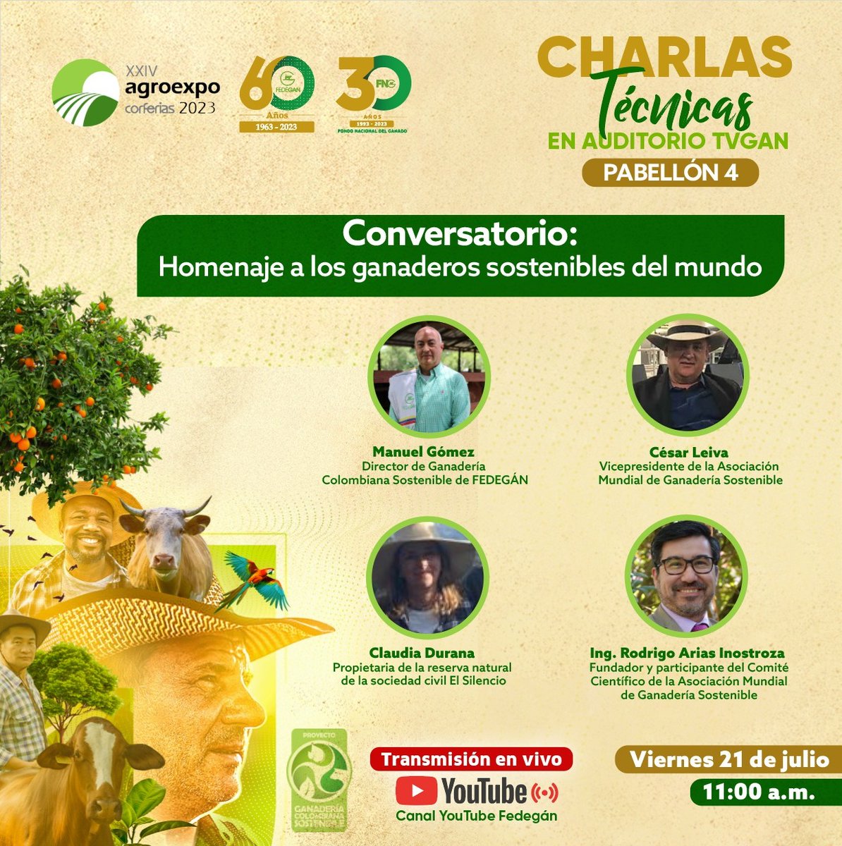 Fedegan's tweet photo. 9⃣° día de charlas técnicas en #Agroexpo2023

HOY, en nuestro auditorio hablaremos sobre #GanaderíaSostenible en el mundo, encadenamiento lácteo, ganadería para las aves @AudubonAmericas y cerraremos con la presentación de lotes del gran remate de @UnagaORG. 

#Fedegán60Años https://t.co/uCeJd4C2Bv