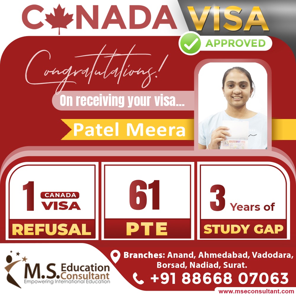 Congratulations Patel Meera 🎂🎉 For your CANADA Student VISA 🇨🇦

She got visa after scoring 61 in PTE, 3 years study gap and 1 canada visa refusal.
.
.
#canadastudentvisa #studyvisa #studyincanda #ApplyNow