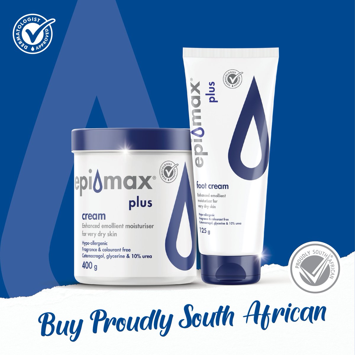 Try our Epi-max® Plus moisturising range &amp; give your skin a little extra love &amp; care. 💙💙

Available from leading retailers. For more info, visit epimax.co.za

#Epimax #Plus #FootCream #Repair #Restore #Protect #OurFamilyForYourFamily #BuyProudlySouthAfrican