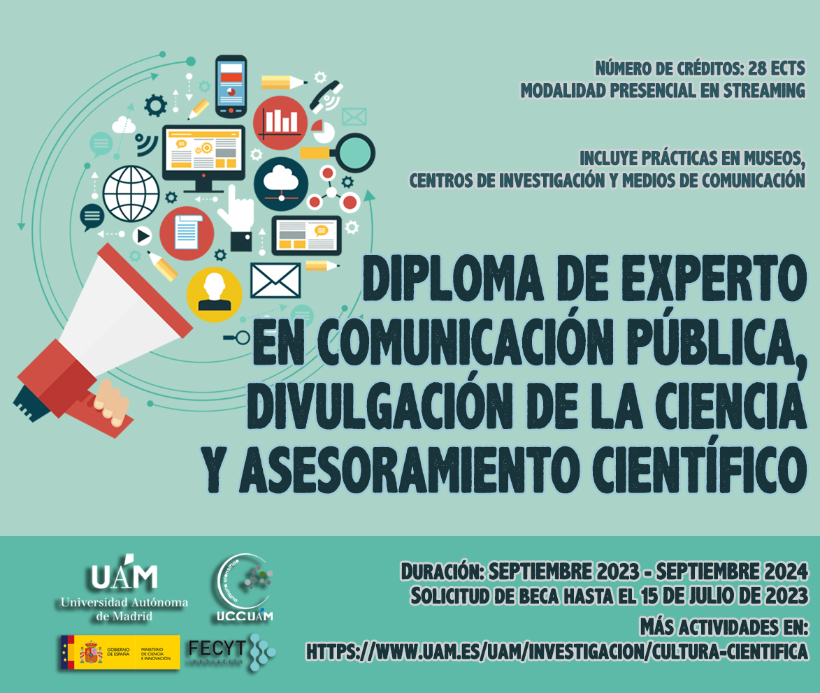 📢 ¡Apúntate! 📄 Diploma de Experto en Comunicación Pública, Divulgación de la Ciencia y Asesoramiento de @UAM_Madrid. ➡ Nuevo módulo sobre #AsesoramientoCientífico creado por @FECYT_Ciencia. 🗓️A partir del 4 de septiembre ℹ️ Más información: cutt.ly/8wpfPQYi