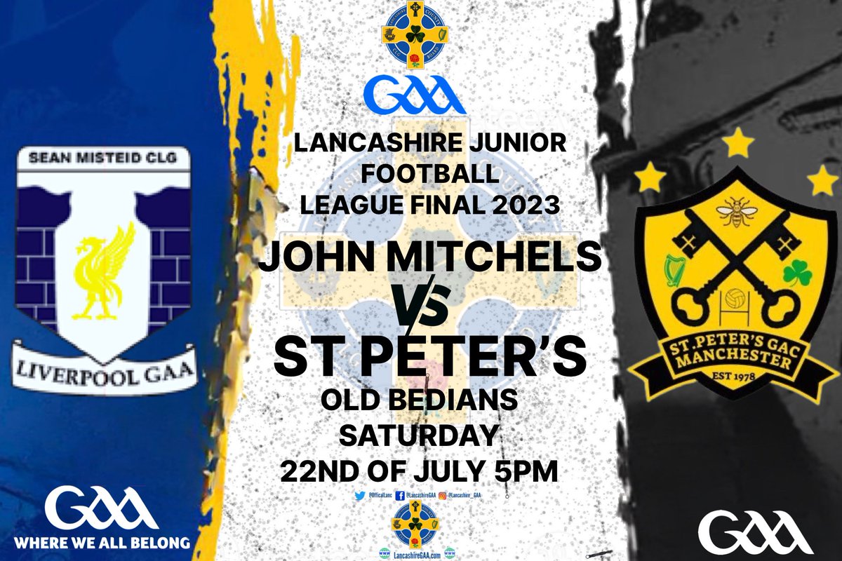 This Saturday John Mitchels GAA Liverpool face St. Peter's GAA Manchester in the Junior Football League final at Old Bedians manchester (M20 5QX) at 5pm best of luck to both teams involved @IrishPostSport @theirishworld