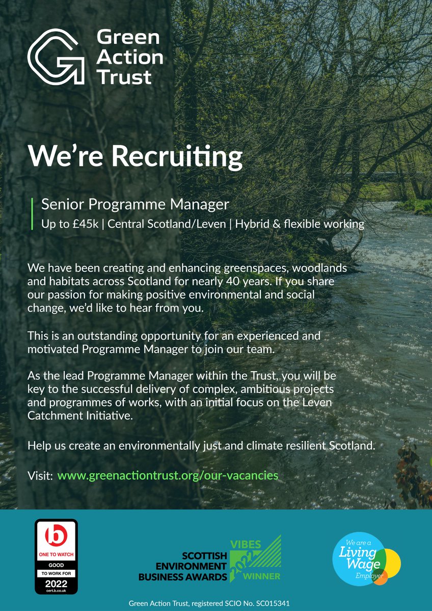 📢 We've just added a new #vacancy: Senior Programme Manager.

If you have the skills and passion to lead the delivery of large scale #environmental programmes, we'd like to hear from you.

More details 👇
greenactiontrust.org/our-vacancies