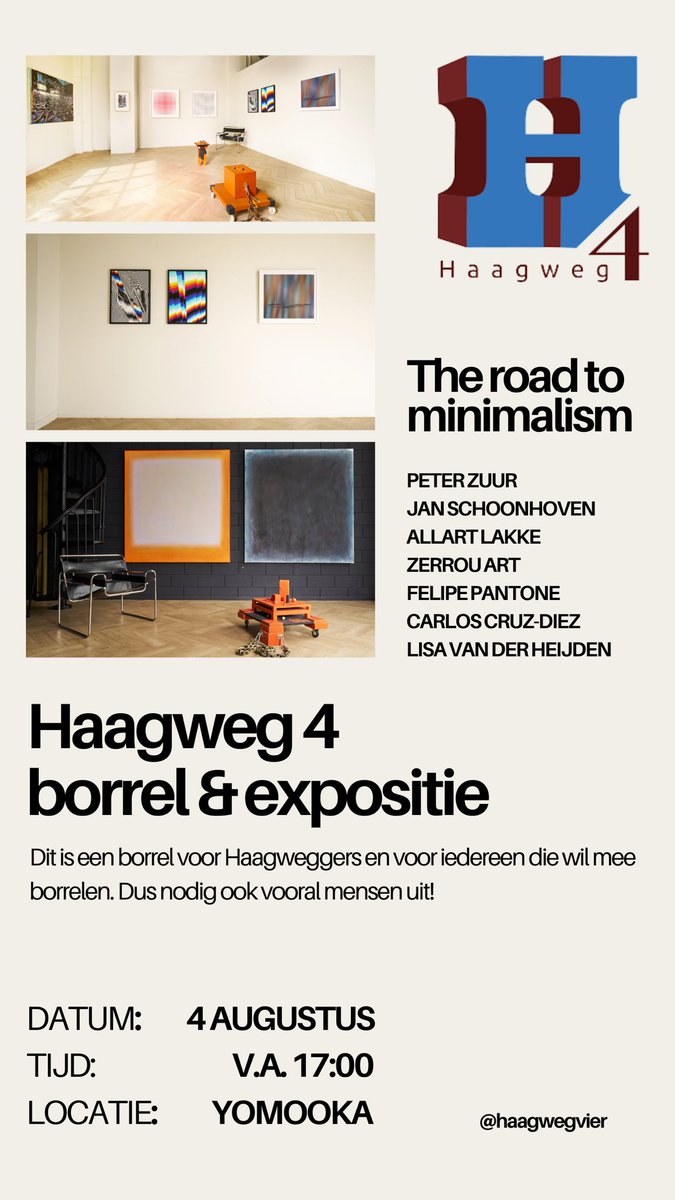 4 augustus 
17:00 
Borrel op Haagweg 4
Voor alle kunstliefhebbers

#leiden #gemeenteleiden #haagwegvier #kunst #opening