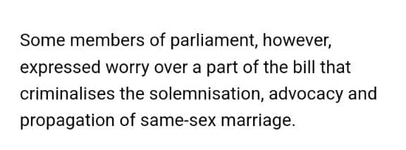 toys_ndjebela's tweet photo. The devil in the Jerry bills is in the detail. While many are hooked onto redefining 'spouse', the bill seems to say that pro same-sex marriage views can land you in jail. That's how I understand it and it's troubling. You can be arrested for merely expressing a view. Dangerous! https://t.co/owjbahNXSA