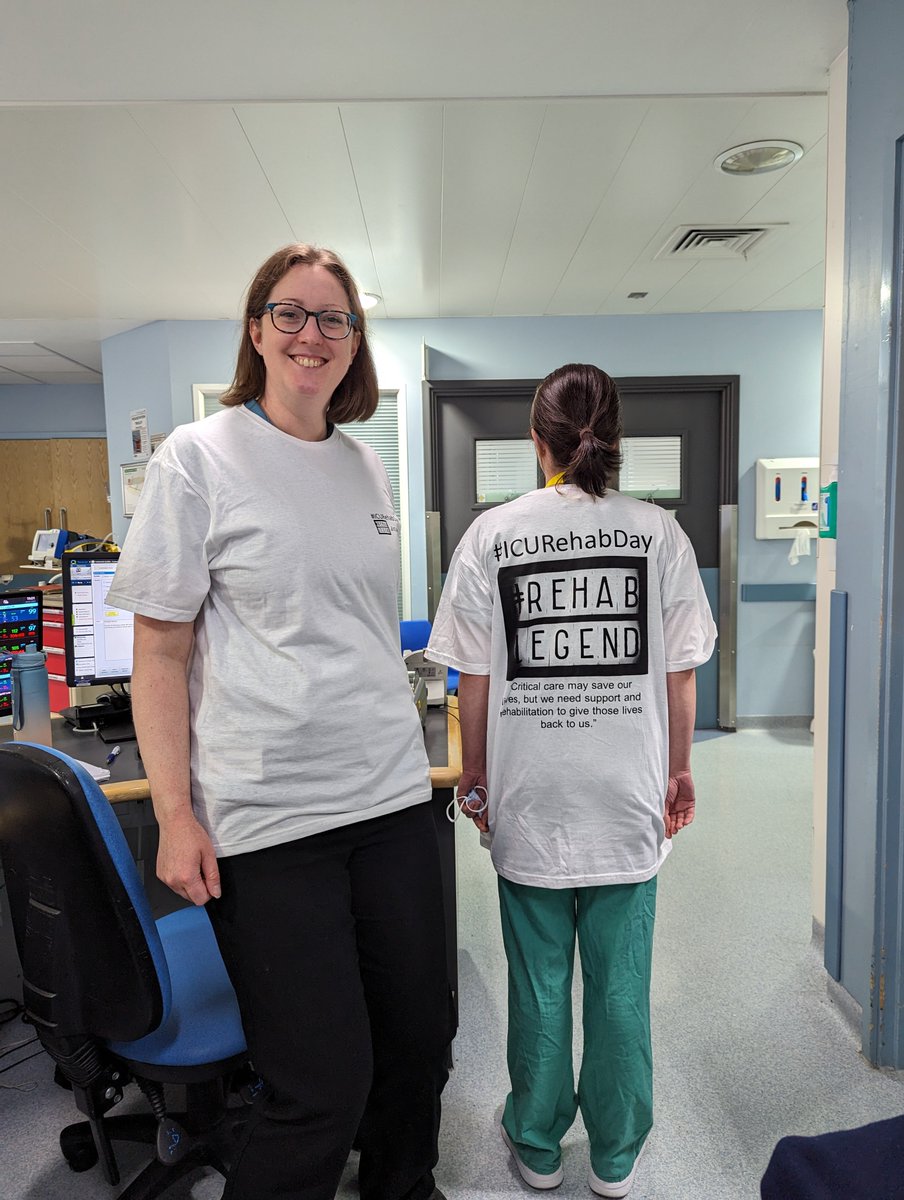 Kept my t shirt on for about 10mins before one was taken by a consultant and one by a physio. Hopefully keeping spreading the #rehabiscritical message. 
#ICURehabDay23 
@STH_GCCD