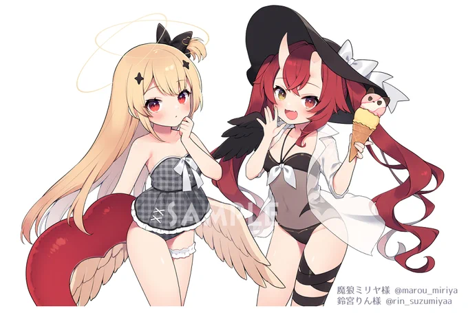bilibili公式オフラインイベント「Bilibili World 2023」にて販売の魔狼ミリヤ様、鈴宮りん様のグッズイラストを描かせていただきました! 夏らしいグッズになっていますので是非