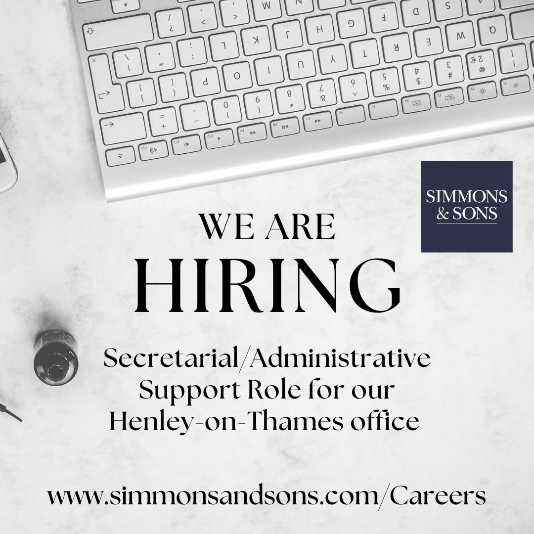 Our Henley-on-Thames office has a full time vacancy for a Secretarial/Administrative Support person to join the Rural Department.

Please visit simmonsandsons.com/Careers for more information

#henleyonthames #hiring #jobsearch #jobvacancy #oxfordshire #secretary