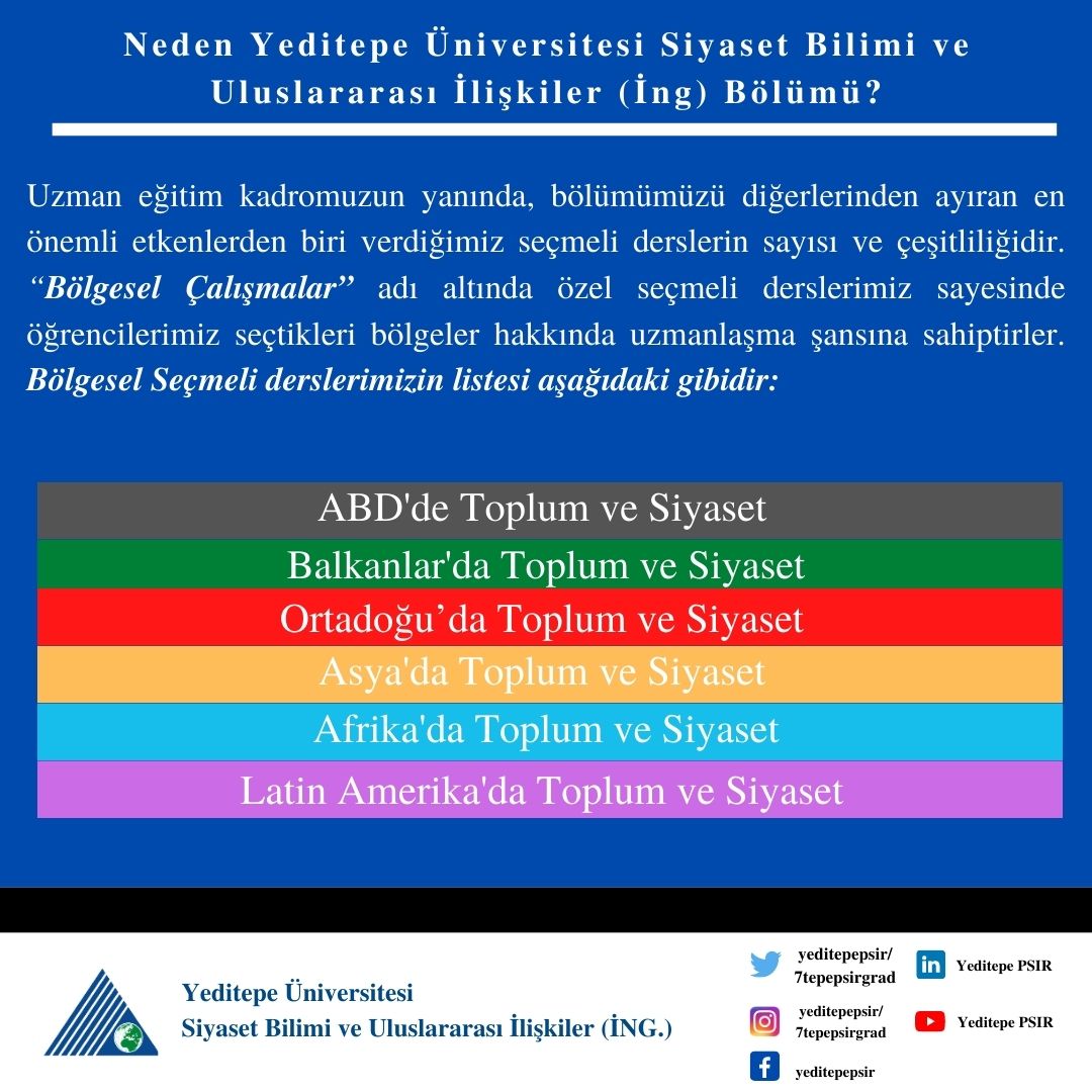 Neden Yeditepe Üniversitesi Siyaset Bilimi ve Uluslararası İlişkiler Bölümü?

Daha fazla bilgi için kampüsümüze veya online yayınlarımıza gelerek uzman akademik kadromuz ile görüşebilirsiniz.

#yeditepeuniversitesi
#yks23 
#yks
@YeditepeUni 
@7tepePSIRGrad 
@yeditepeiibf