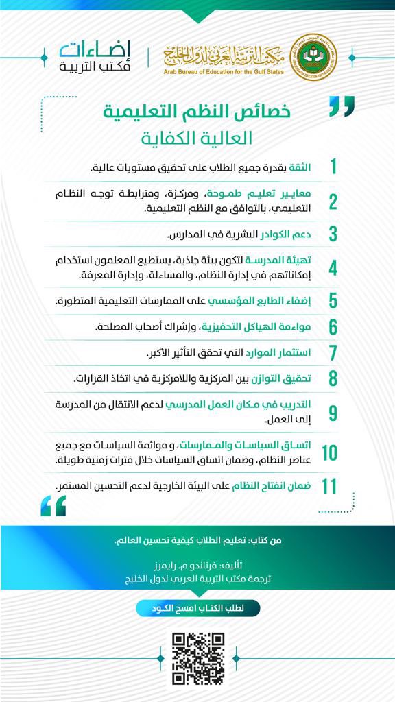 #إضاءات_مكتب_التربية 

خصائص النظم التعليمية العالية الكفاية

الإضاءة من كتاب:
abegs.store/RAQgven