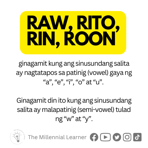 TheMillLearner's tweet photo. CIVIL SERVICE EXAM REVIEWER: FILIPINO
Paano gamitin ang raw at daw, rito at dito, rin at din, roon at doon sa pangungusap.
#civilserviceexam #cscexam #civilserviceexam2023 #civilserviceexamreviewer #csereviewer #filipinosubject #cse https://t.co/6IczEasxHk