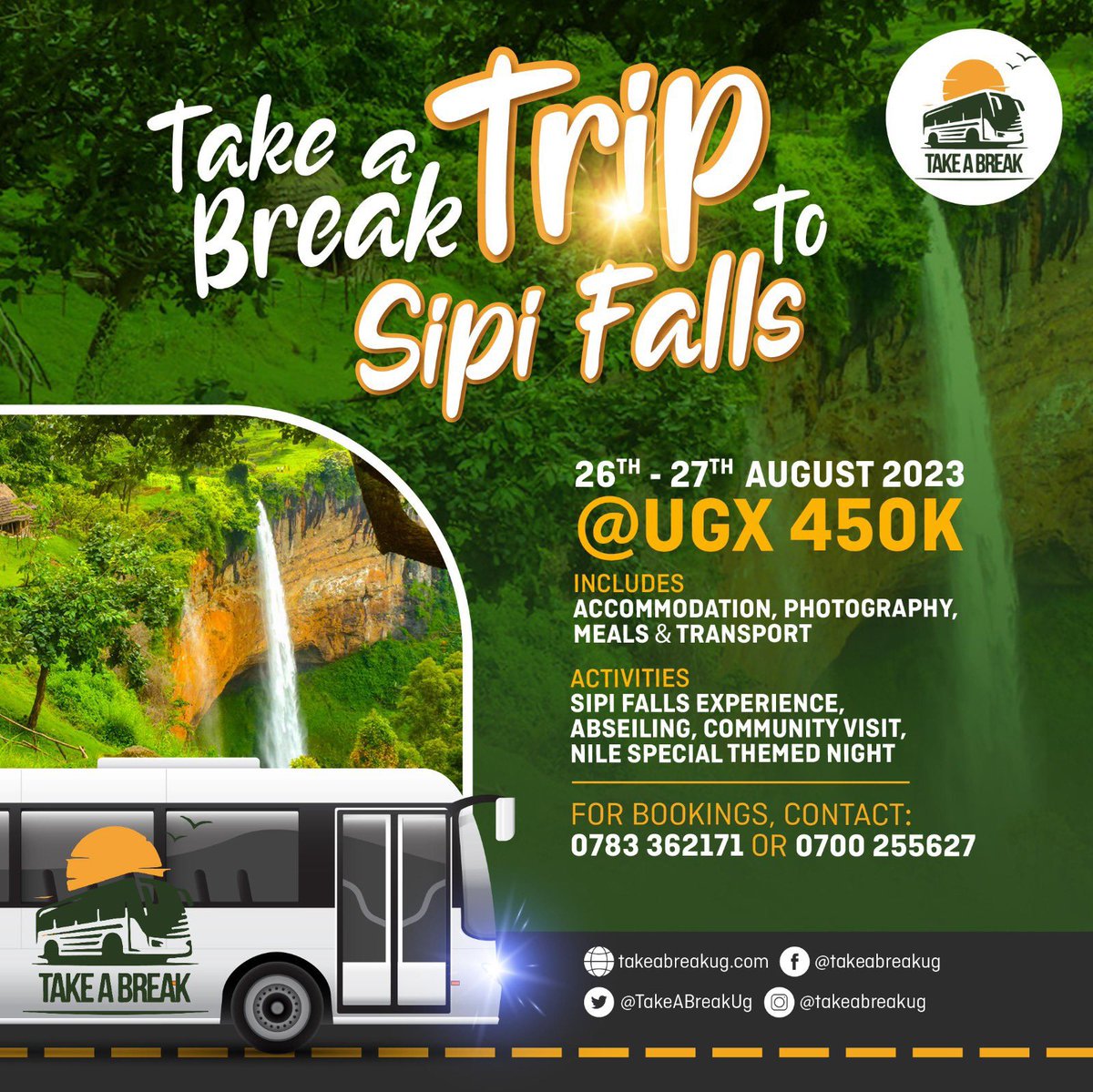 An exhilarating experience that promises to take your breath away – abseiling! Join us for this, and more during our #TakeABreak trip to the East, Aug 26-27. Cost is 450k and bookings are ongoing. DM us now for a slot. #MadeOfUganda