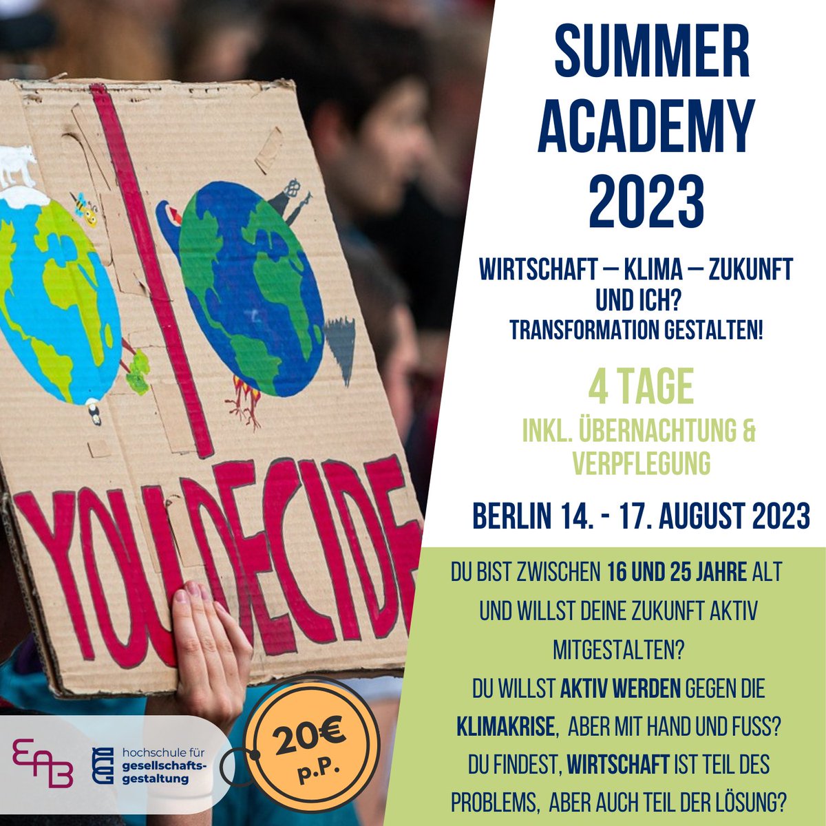 🇪🇺Summer Academy 2023 🌿Lass uns gemeinsam nach Wegen aus der #Klimakrise heraus in eine neue nachhaltige Welt suchen! Melde dich jetzt an!👉eab-berlin.eu/de/veranstaltu… @hfgg_hochschule