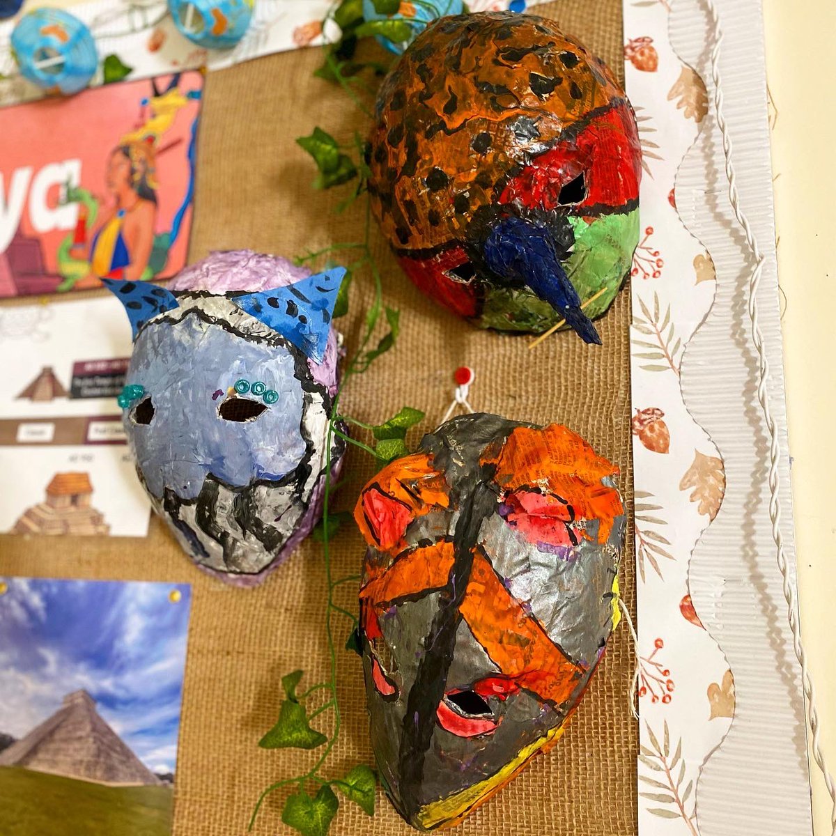 Barnhamlearners's tweet photo. They also created some amazing Maya animal masks and clay tiles with intricate Maya style patterns on 🎨 #history #art https://t.co/UXfXsqwMjL