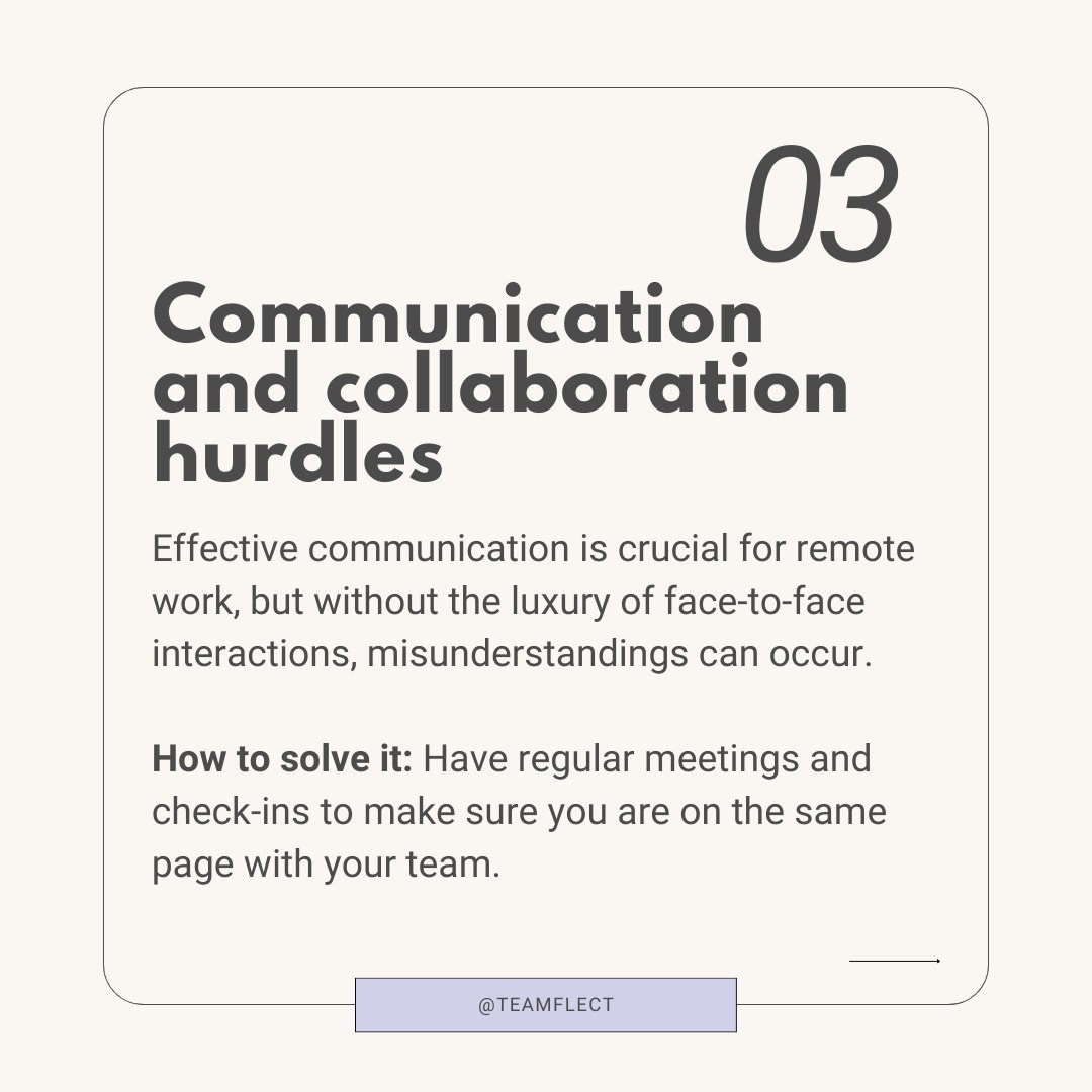 teamflect's tweet photo. When your home doubles as your office, it can be challenging to establish a clear boundary between work and personal life. Here are the biggest challenges of remote work in 2023 -and one solution for all: Teamflect. #teamflect #remotwork #performancemanagement https://t.co/d6ZQgWGQtP