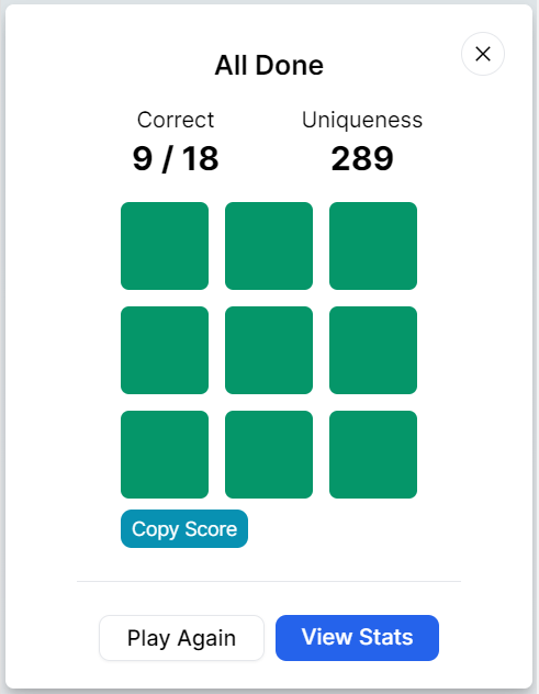 puckdoku's tweet photo. 📢New feature alert! Starting this morning, you now have the option to "Keep Going" after 9 guesses.

When you do this, your score will show how many guesses it took to get the board correct. https://t.co/nQROxhzWEr