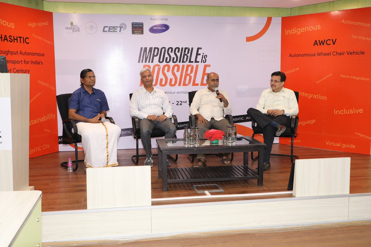 iitm_respark's tweet image. We witnessed an exceptional panel on Reimagining the Future of Transport - India 2030 at Impossible is Possible!
It was our pleasure to have Mr. Kumar Vembu and Mr. Aravind Bharadwaj among as part of our panel today.

Stay tuned for more updates!
#ImpossibleisPossible 
#HASHTIC