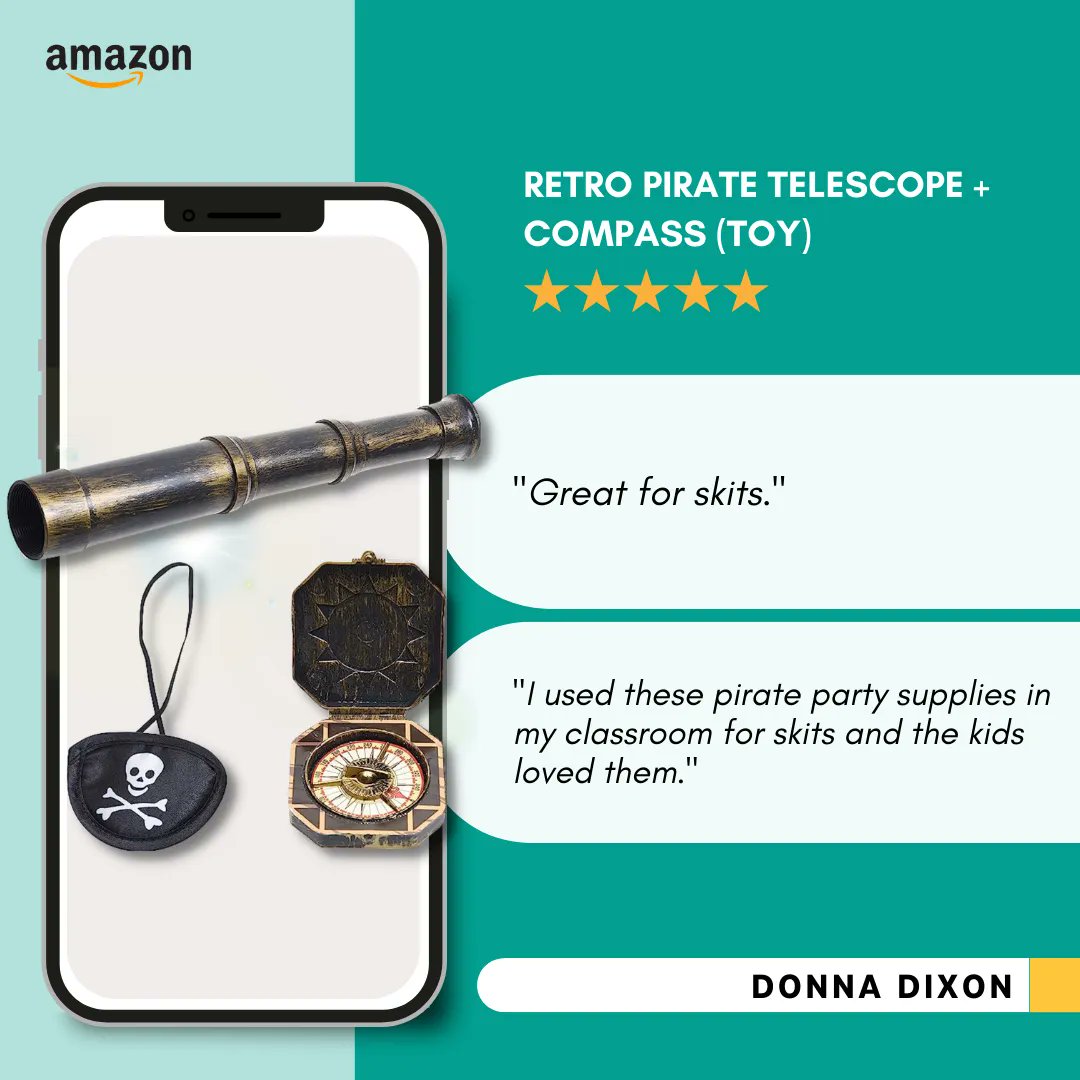 ecofused's tweet image. Get 1x Telescope, 1x Compass, and 1x Pirate Eye Patch to pair with themed party outfits. Order yours now: amzn.to/3DlBkLz

#PiratePatch
#AhoyMatey
#TreasureHunt
#PirateProp
#ArrrAdventure
#SeekTheHorizon
#XMarkstheSpot
#PirateCompanion
#LostTreasure
#PirateGadgets