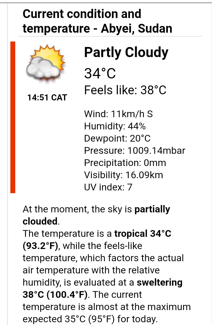 RT @AkolMiyenKuol: #Abyei weather forecast. https://t.co/Evsj3BQTV2