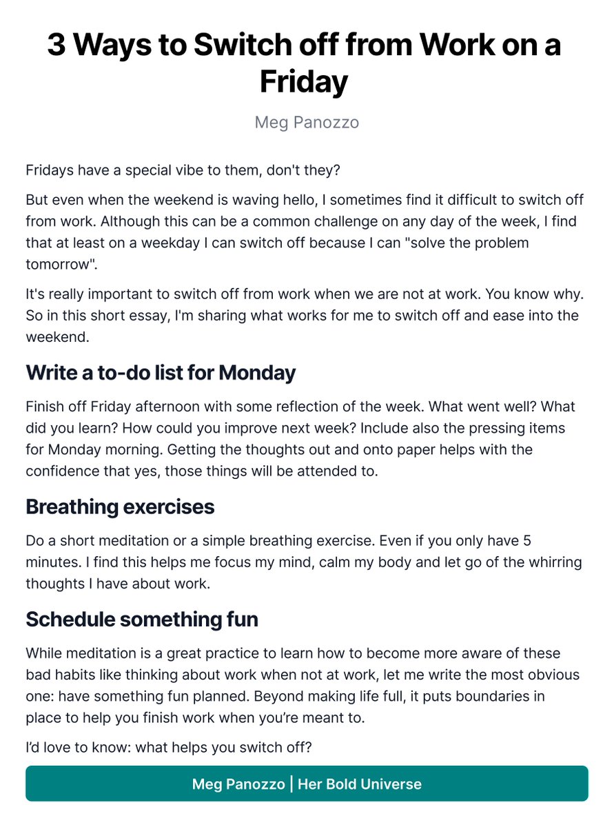 It’s Friday night and you’re still thinking about work…

Here are my strategies that help me let go of those work thoughts and switch into weekend mode.
