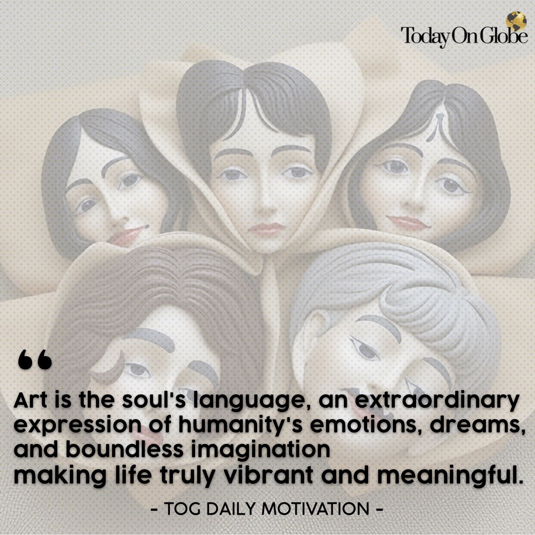 **TOG Daily Motivation**
Art is the soul's language, an extraordinary expression of humanity

#art #expression #imagination #togdailymotivation #fridaydaymotivation #todayonglobenews #todayonglobe

*For More Such Motivational Quotes Visit the link below👇*
todayonglobe.com
