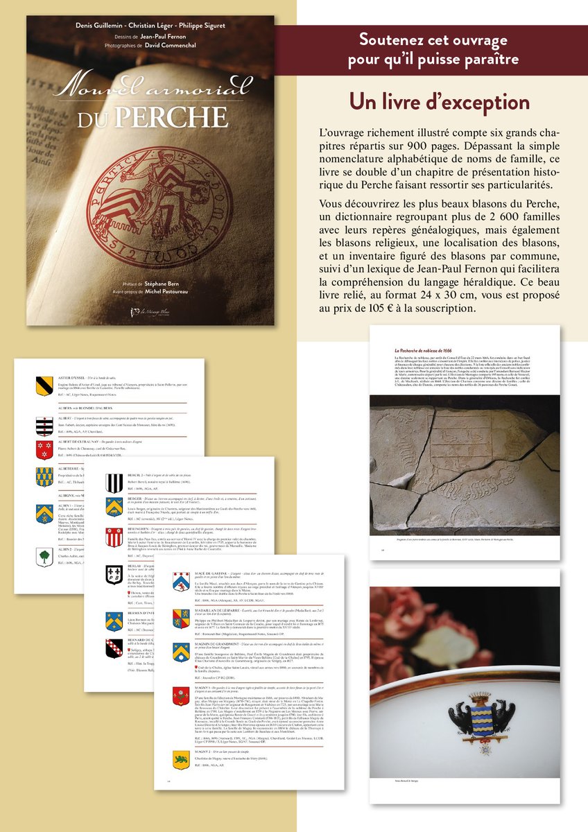 heraldique_fr's tweet photo. Nouvel #Armorial du #Perche, par Denis Guillemin, Christian Léger, Philippe Siguret, Jean-Paul  Fernon &amp; David Commenchal, 900 pages, près de 3000 blasons préface de @bernstephane, avant-propos de Michel Pastoureau: bulletin de souscription à retourner avant le 15 septembre 2023! https://t.co/13NXutWA6f