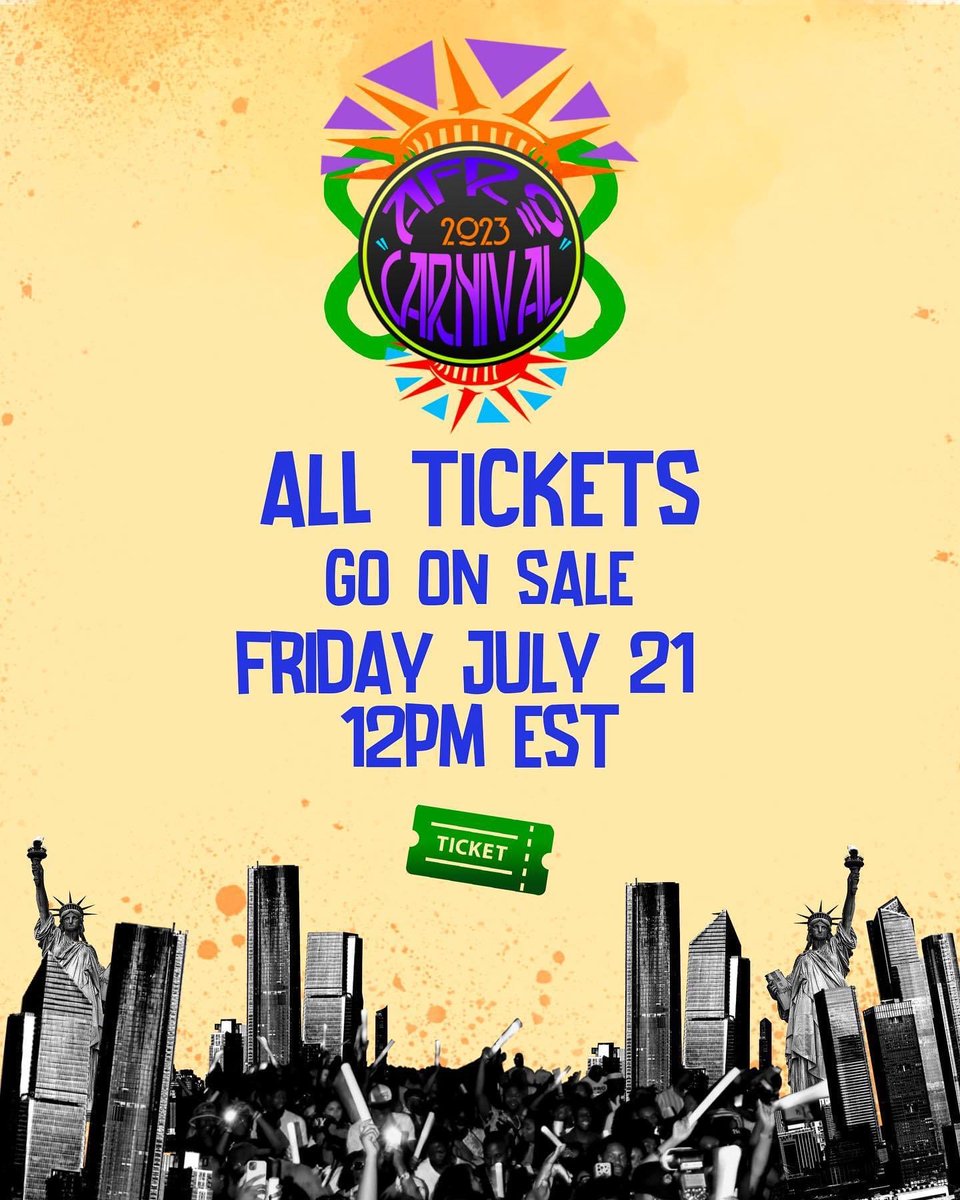 If you missed out on the presale earlier this week look out for our general ticket release at 12PM EST! 🎡 #afrocarnival Afrocarnivalfest.com