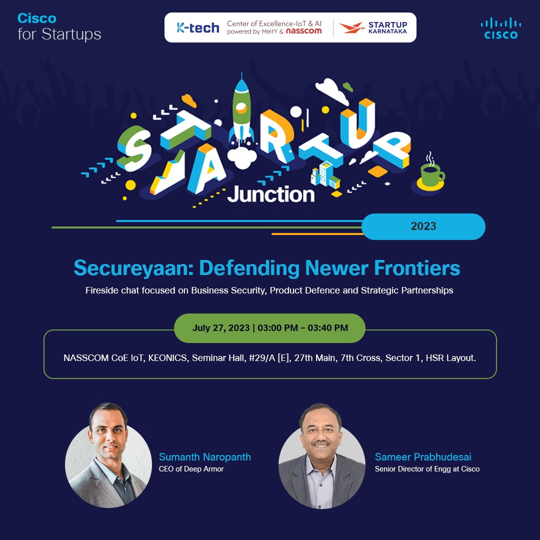 CiscoStartups's tweet image. Join us at Secureyaan: Defending Newer Frontiers - a Knowledge-Sharing Series on Business Security, Product Defence, and Strategic Partnerships, organized by Cisco for Startups &amp;amp; Nasscom.

Register here: lnkd.in/gFC38Rxg

#Secureyaan #CiscoForStartups #NASSCOM