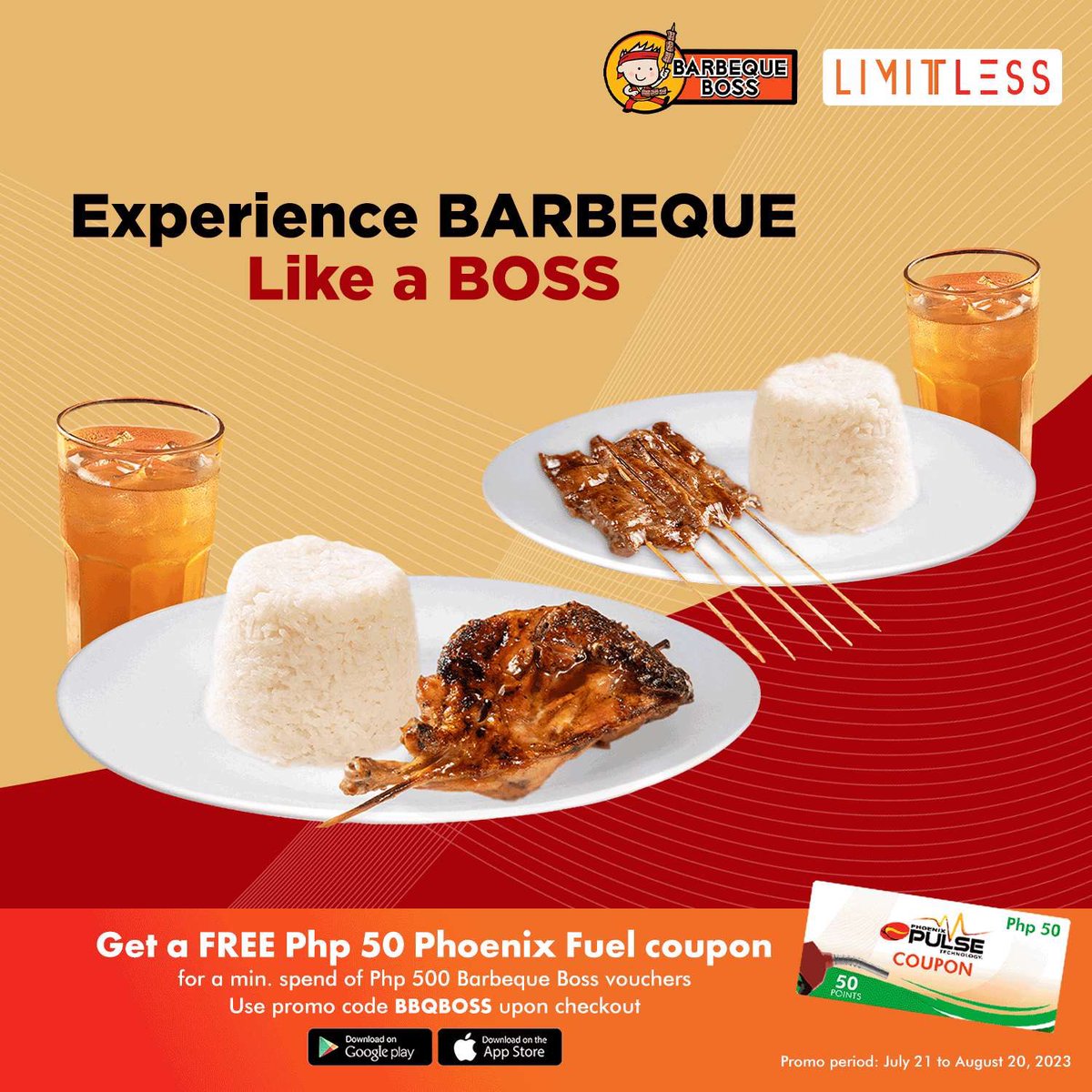 Listen up, Davaoeños! 

Get Php 50 off on Barbeque Boss’ Comboss 1 and 3 vouchers!

And… that’s not all! Get an additional Php 50 Phoenix fuel coupon when you purchase a minimum of Php 500 worth of Barbeque Boss vouchers from Jul 21 to Aug 20. Use code BBQBOSS upon checkout.