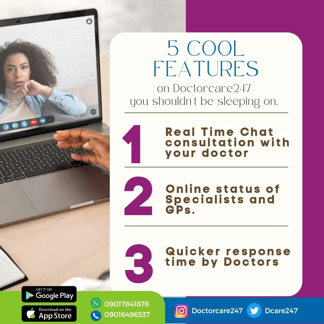 DCare247's tweet photo. Audio Consultations, Real Time Chat, Video Consultation and Home service. Download the Doctorcare247 app today and enjoy a hassle free service.
#DoctorCare247 #DoctorCare #DoctorcareApp #ZoomerCare #telehealth #VirtualCare #VirtualAppointments https://t.co/jhpqOcgLSS