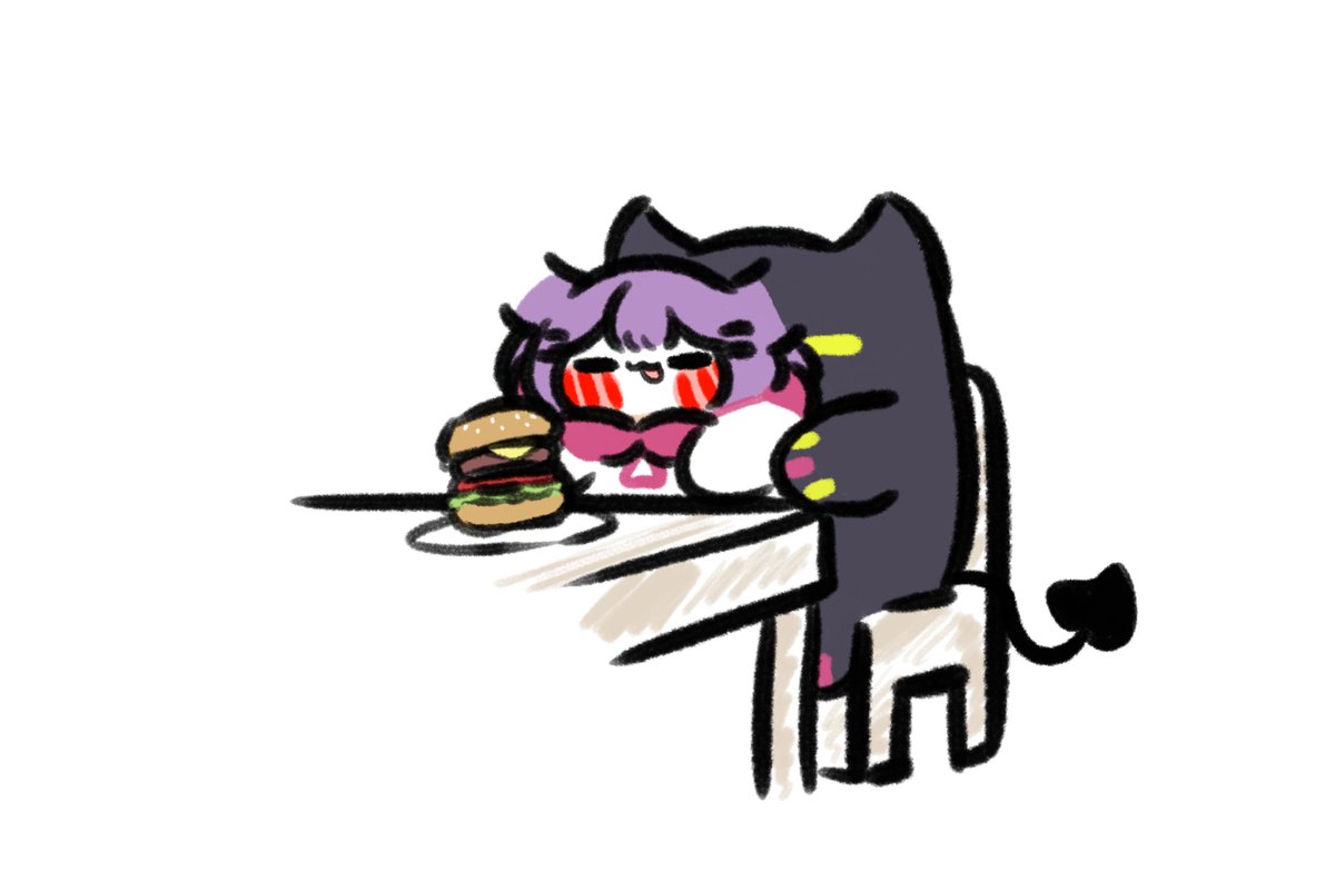 tokoyami towa 1girl food purple hair tail demon tail burger solo  illustration images