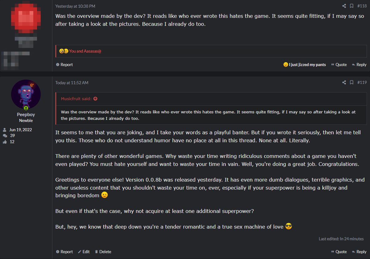 Guess what? We just got this epic comment on a super trendy site!

And here's our fire reply: Our game is for fun-loving mischief makers, not boring killjoys. Girls don't like killjoys. And our gorgeous girls especially don't. Only sex, debauchery and absolute craziness🤘