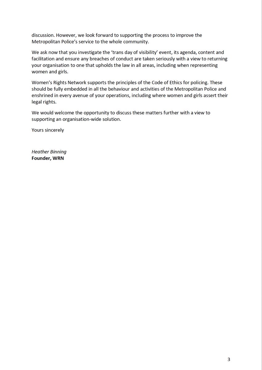 2/2 The @metpoliceuk must act urgently to not lose our trust further. Sir Mark, anti-women extremism and officer radicalisation is taking place on your watch. This is NOT policing without fear or favour. Women deserve better. @SuellaBraverman @CPhilpOfficial #ListenToWomen