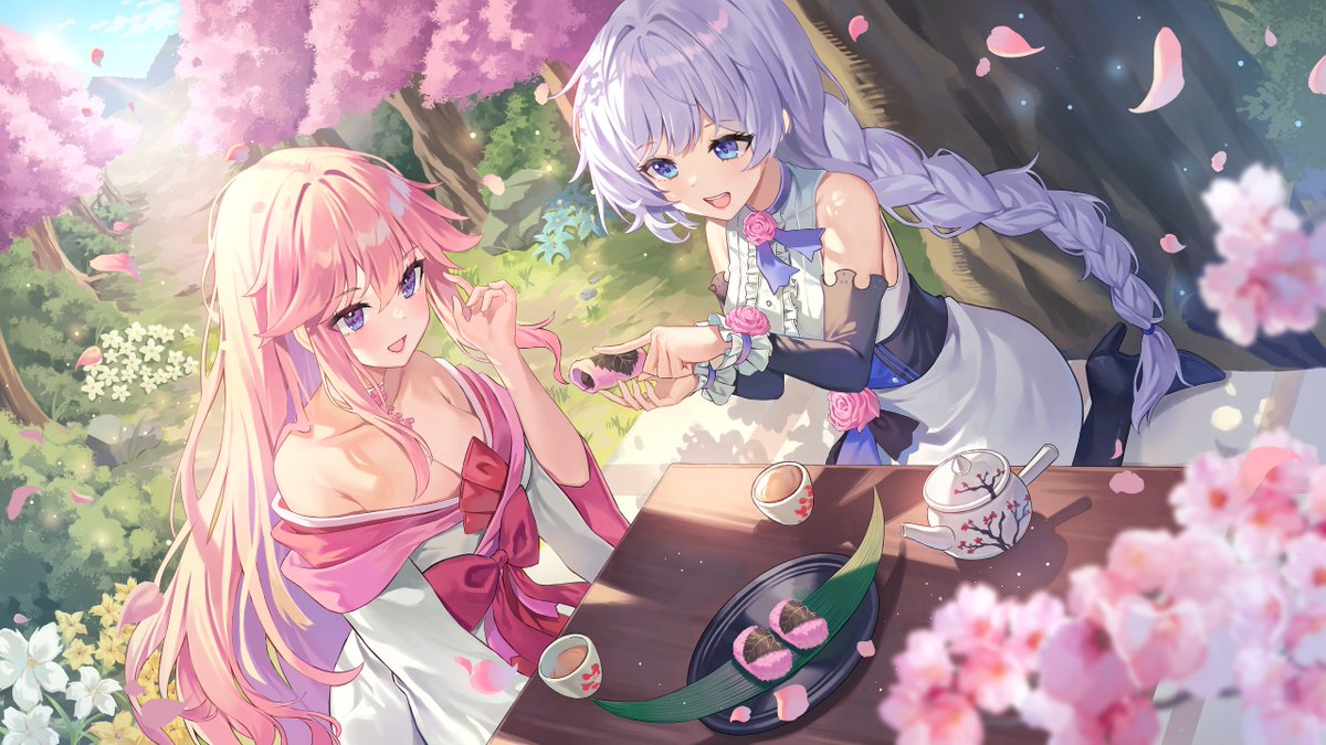 八重桜生誕祭】 風を携え花落ちて、流るる光に人は酔う。 桜色の佳肴