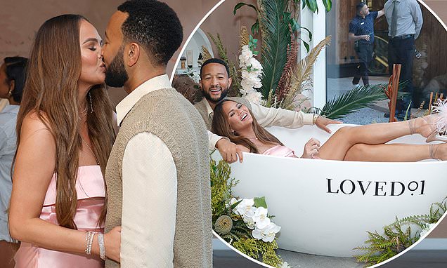 Leggy Chrissy Teigen and John Legend passionately kiss one another before posing up a storm in the bath together at beauty launch https://t.co/61A6pA8EGg https://t.co/3AkEcnwQ2d