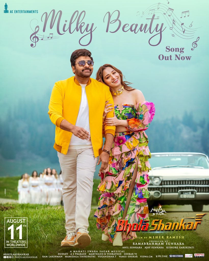 A delightful melody that weaves a beautiful tapestry of emotions this rainy season❤️ #MilkyBeauty Lyrical song out now❤️‍🔥 - youtu.be/MQ8y6-7-fbY #BholaaShankar 🔱 @SagarMahati thumping musical 🥁 A film by @MeherRamesh @AnilSunkara1 @tamannaahspeaks @KeerthyOfficial…