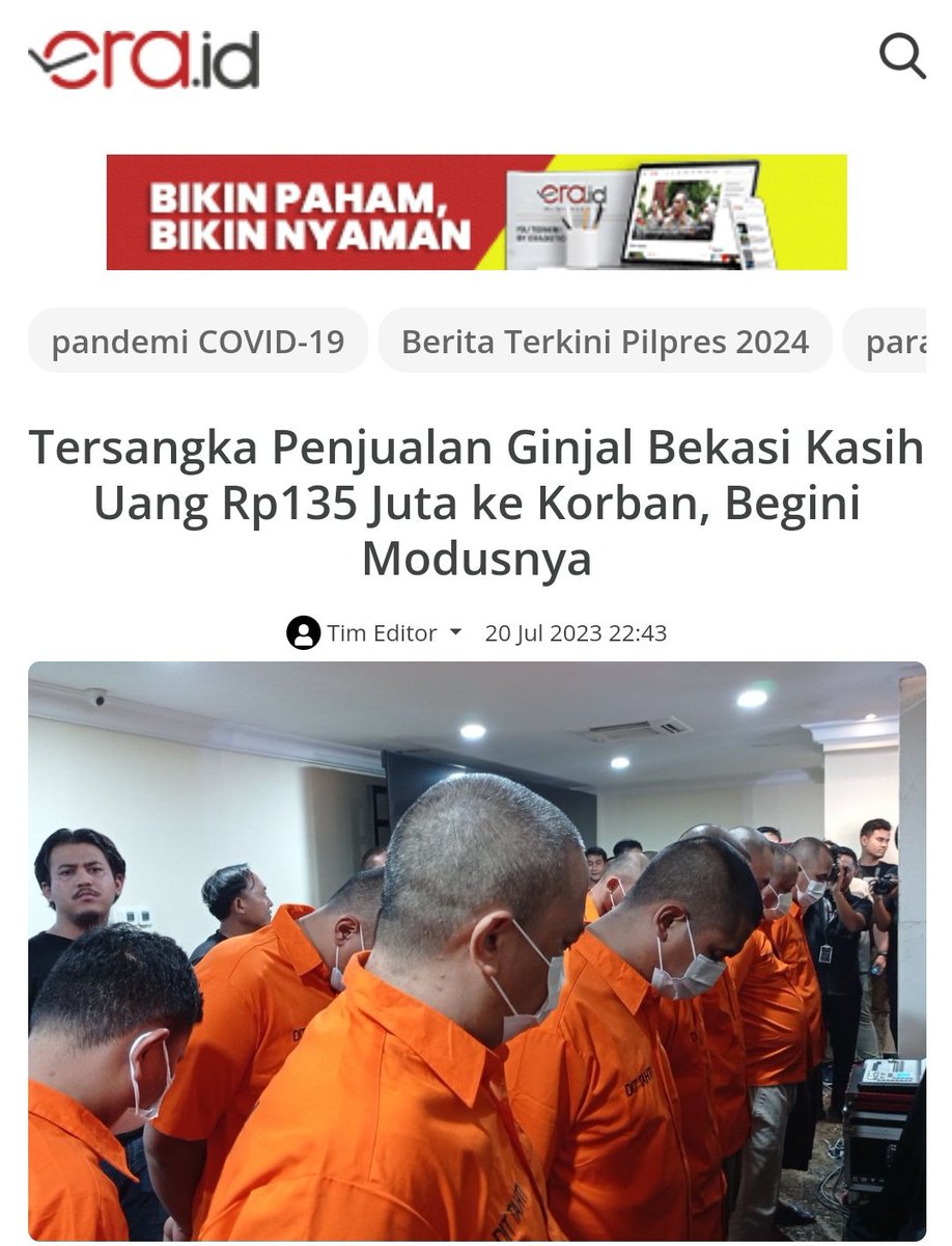mazzini_gsp's tweet photo. 12 orang ditetapkan tersangka kasus penjualan ginjal jaringan internasional Indonesia-Kamboja. Para tersangka mencari korban melalui Facebook dengan tawaran uang 135 juta untuk korban.
Satu dari 12 tersangka adalah Aipda M seorang anggota Polisi, tugas Aipda M dalam sindikat ini adalah menghalang-halangi penyidikan kasus penjualan ginjal. Sementara tersangka lainnya berprofesi lain.
https://t.co/jgFSdquetX