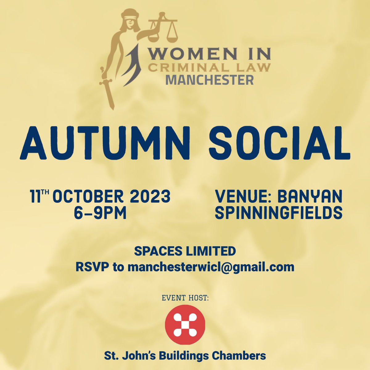 🐝📢📢 EVENT 📢📢🐝
Autumn Social - come join us for drinks 🍷🥂🍸
📅 11th October 2023
⏲️ 6pm - 9pm
🏢 Banyan Spinningfields
RSVP to manchesterwicl@gmail.com

With thanks to our generous hosts <a href="/SJBnews/">St John's Buildings</a>