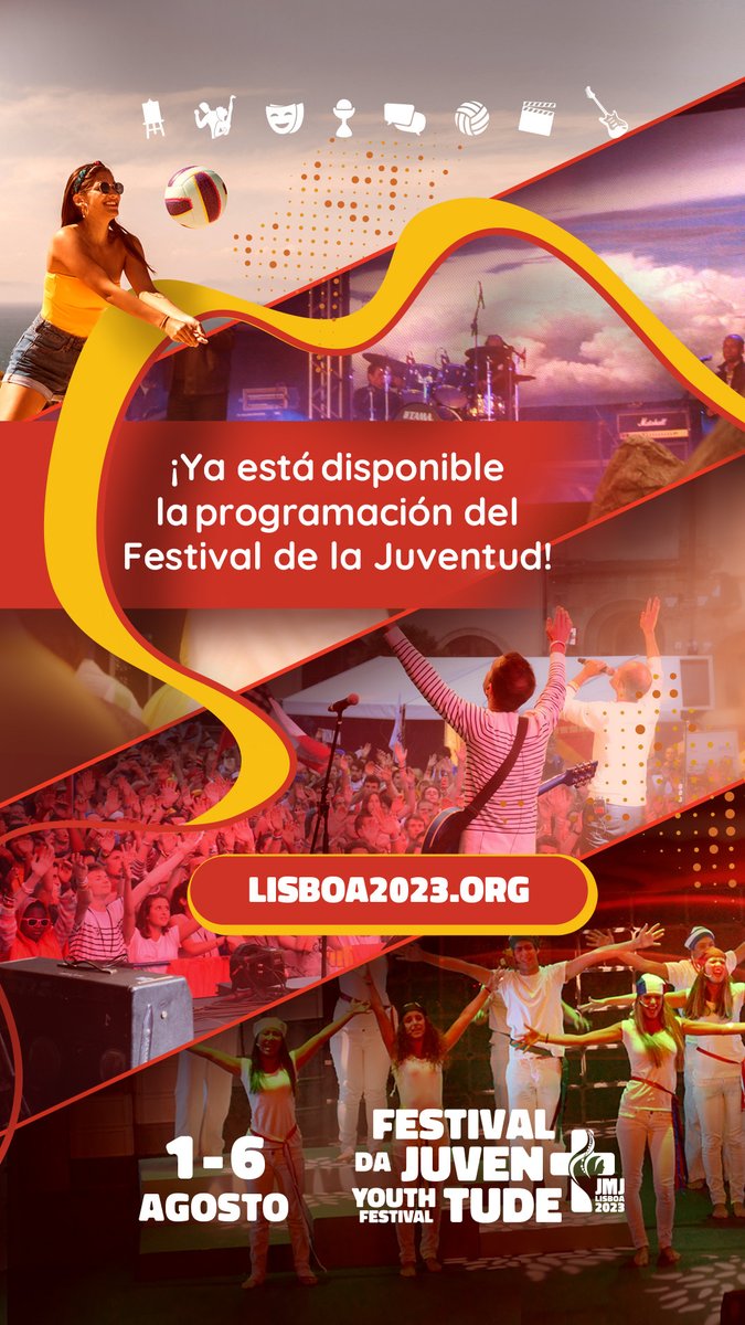 Ya está aquí el programa completo del Festival de la Juventud.

2 500 participantes🎨🕺

+ de 35 países🌏

+ de 500 eventos🗓️

100 locales 📍

Consulta el programa completo en nuestra web y coméntanos qué actividad no quieres perderte😜.

#festivaldelajuventud #lisboa2023 #JMJ