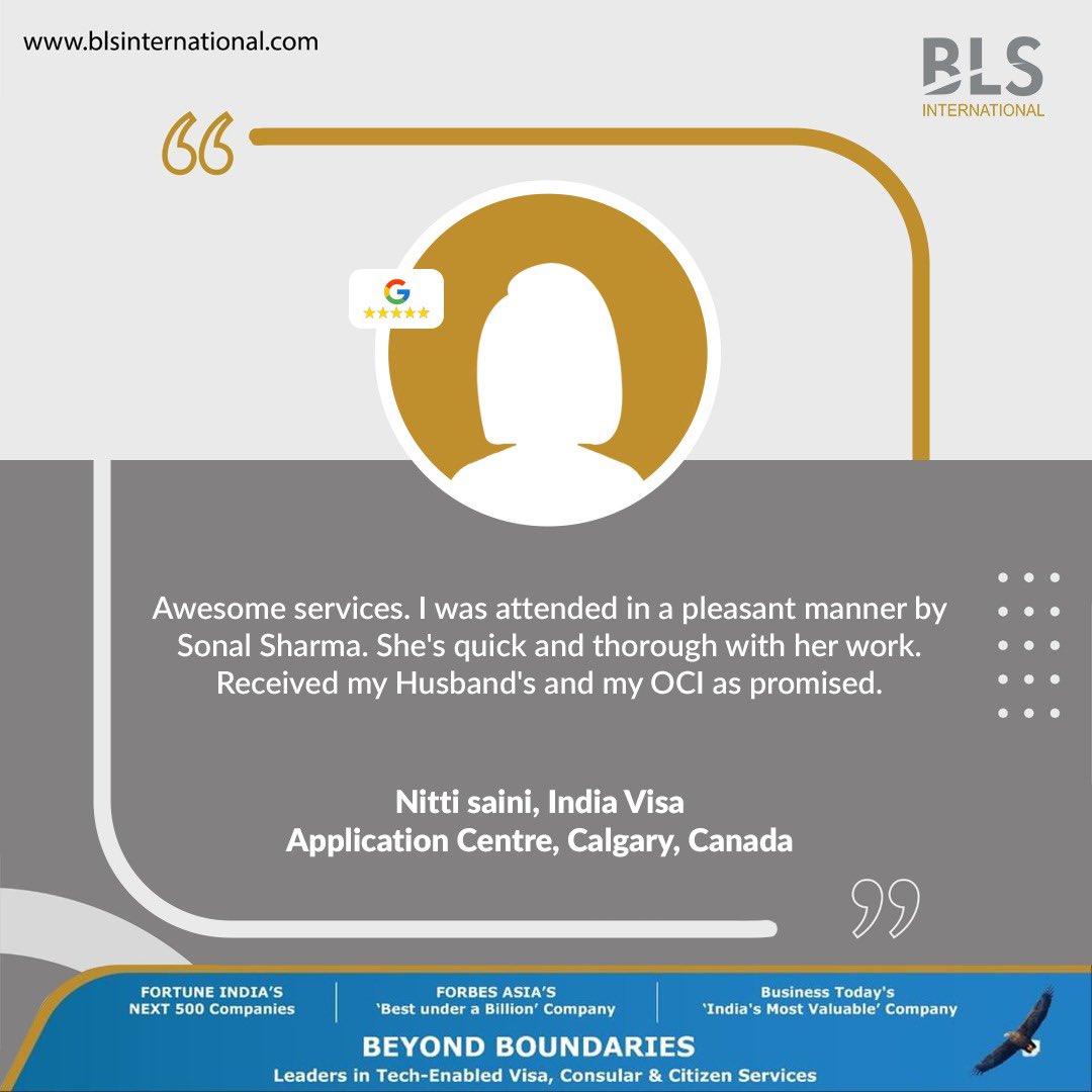 BLSintServices's tweet photo. A heartfelt thank you to our clients at the #India Visa Application Centre in #Canada, for all the fabulous feedback! π
Your kind words inspire us to continue delivering excellence. Thank you for choosing #BLSInternational and for being a part of our journey!
#BlsEdge https://t.co/RoW8wjbo52