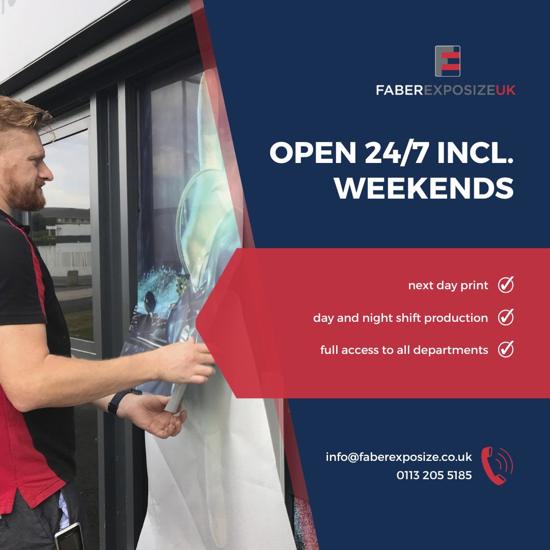 Your client is doing a test build for their stand a day before the exhibition and the graphics don't fit? Don't panic, we're here to take the stress away! 🦾

Our factory is open 24/7 and we can manufacture your graphics within a day. Get in touch!

#wideformatprint #nextdayprint