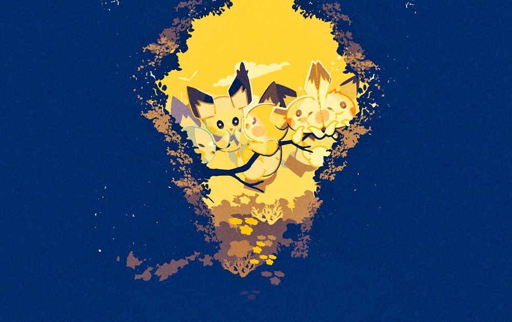 pikachu pokemon (creature) no humans open mouth smile outdoors sky :d  illustration images