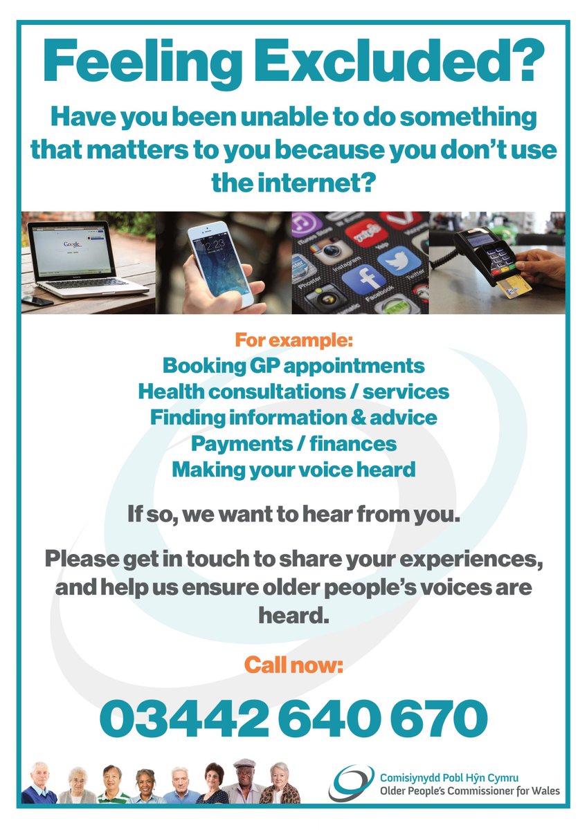 Digital Communities Wales (@dc_wales) on Twitter photo ๐ฃ Do you know older people having difficulties doing important tasks because they donโt use the internet? Things like booking appointments or managing finances?
<a href="/talkolderpeople/">Older Peopleโs Commissioner for Wales</a> want to hear their experiences and give them a voice. Encourage them to share and be heard! ๐ ๐ฃ Do you know older people having difficulties doing important tasks because they donโt use the internet? Things like booking appointments or managing finances?
<a href="/talkolderpeople/">Older Peopleโs Commissioner for Wales</a> want to hear their experiences and give them a voice. Encourage them to share and be heard! ๐