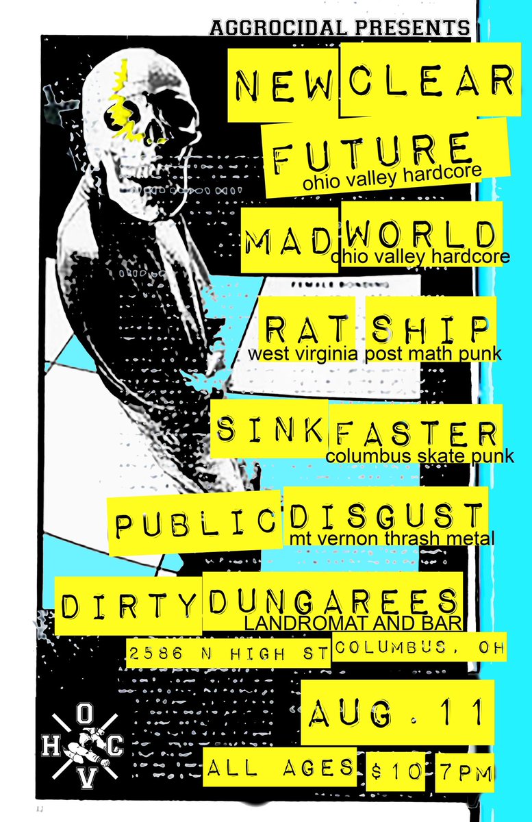 Next show coming up at the Dirty D’s in Columbus OH with our buds in Rat Ship, Mad World, Sink Faster, &amp; Public Disgust! #dirtydungarees #columbusOH #punkandhardcore #aggrocidalshows