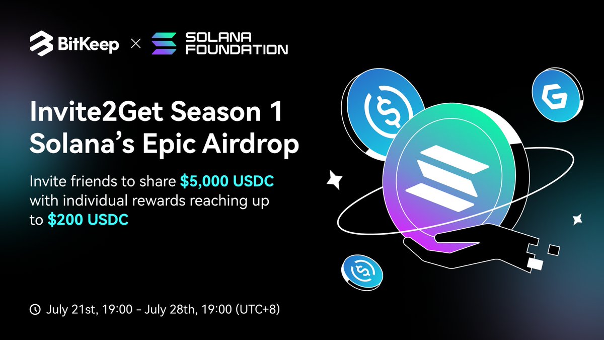 BitgetWallet's tweet photo. 💜x💚 #BitKeep x @SolanaFndn Invite2Get Season 1 has launched!
🏆 Share a $5,000 USDC Prize Pool!
📝 Invite friends to add Solana mainnet + complete a swap transaction of at least $10 to win airdrop rewards of up to $200 in USDC!
➡️ Invite Now: https://t.co/tsq4r9N9B0

🧵 (1/2) https://t.co/N5Ri6q1iF3