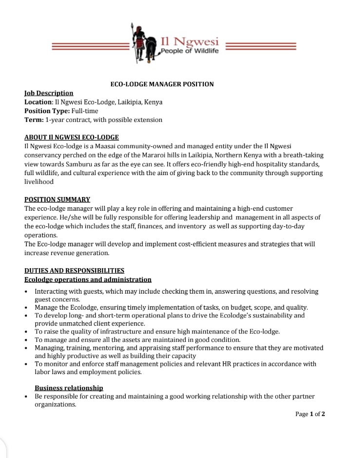 conservancies's tweet photo. Our Members Naibunga Upper and Il Ngwesi Conservancies have various job openings. If you qualify please apply and circulate widely! https://t.co/69XjFZp9iH