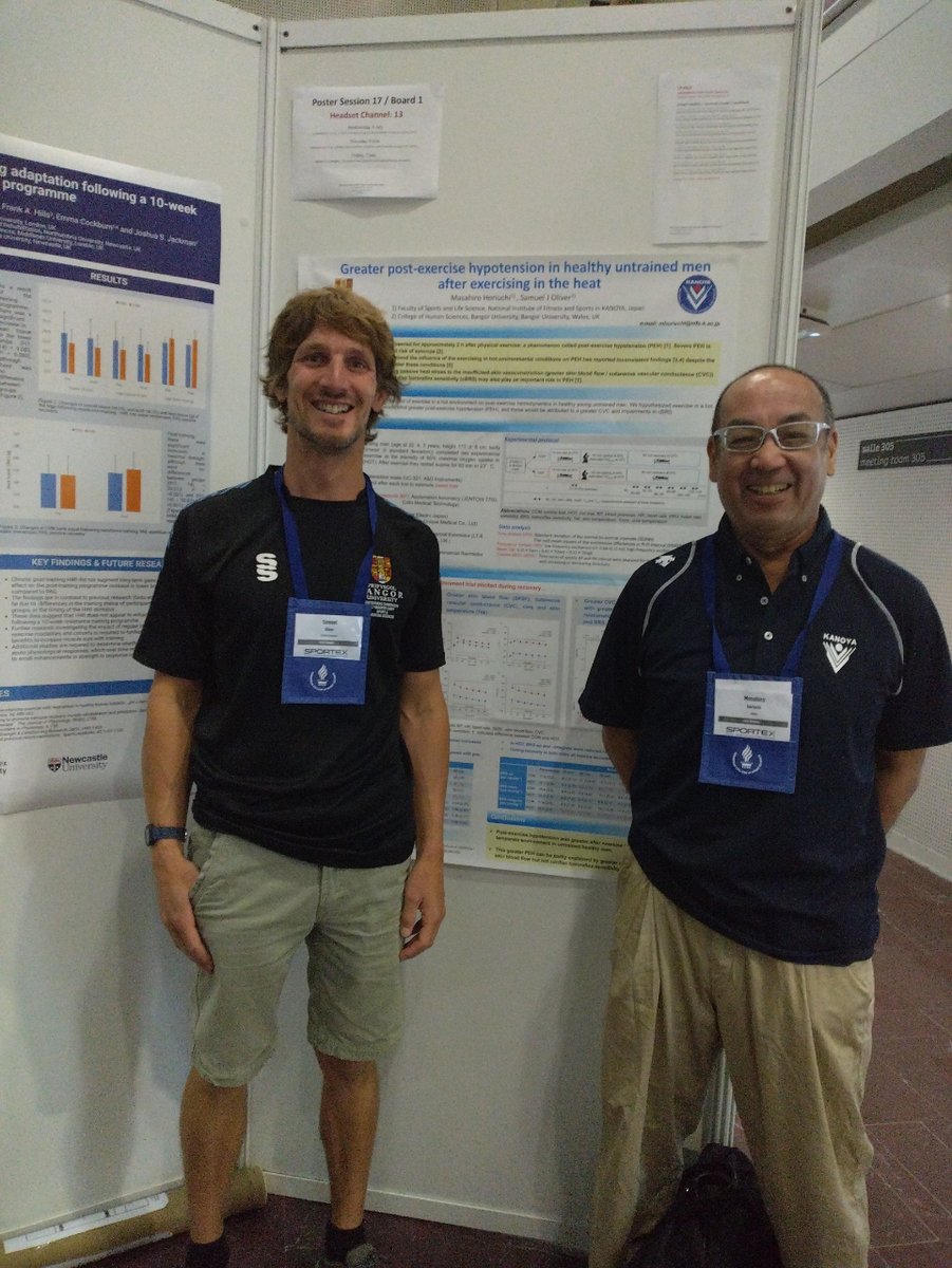 SportSciBangor's tweet photo. Great to catch up at @E_C_S_S Paris #ECSS23 with international collaborator Prof Masahiro Horiuchi (National Institute of Fitness and Sports in Kanoya, Japan) to present some of our work and discuss new projects @BangorUni #SportScience #BangorBrand https://t.co/jX1310f6uk